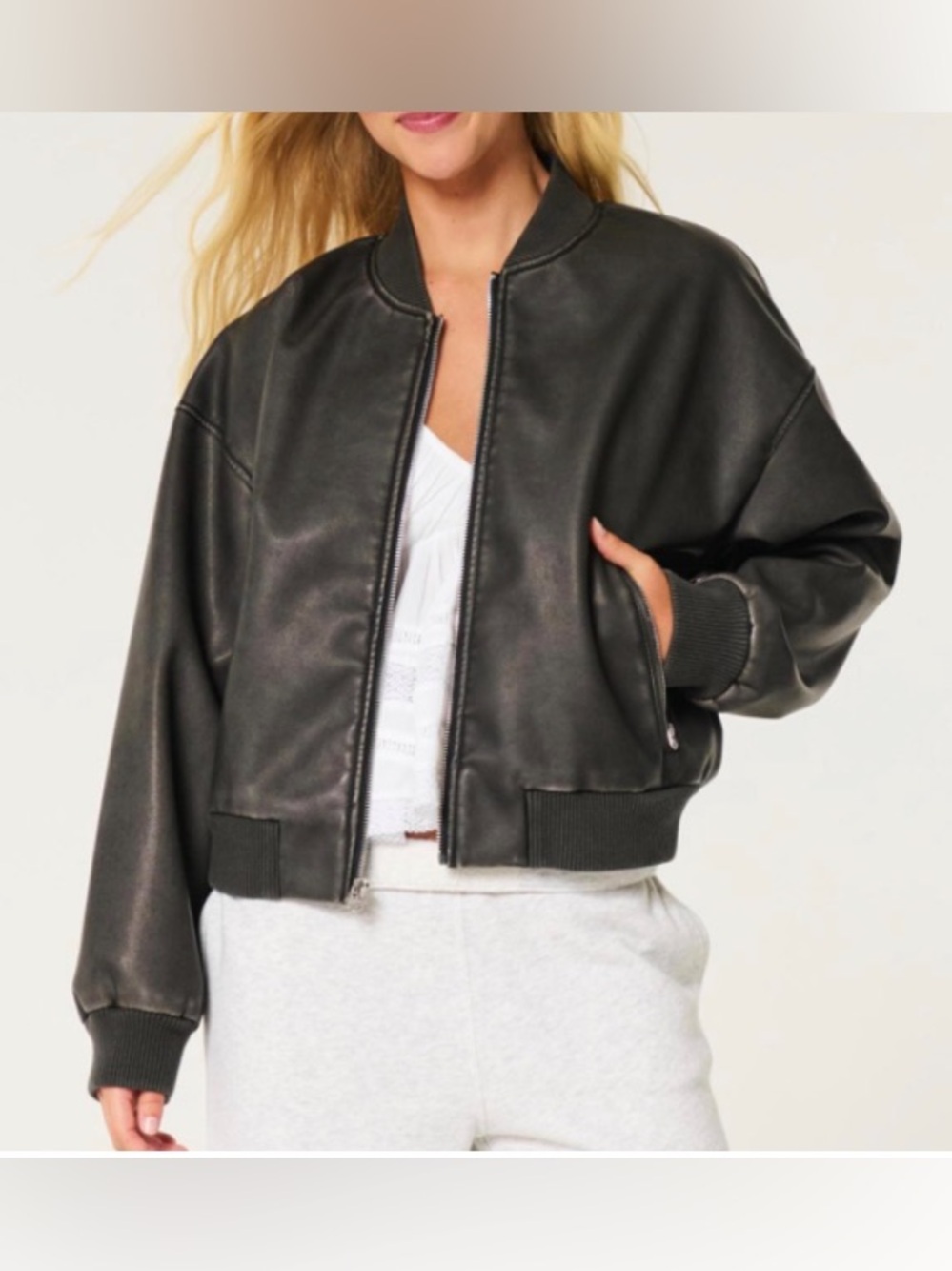 Hollister cropped faux letter jacket